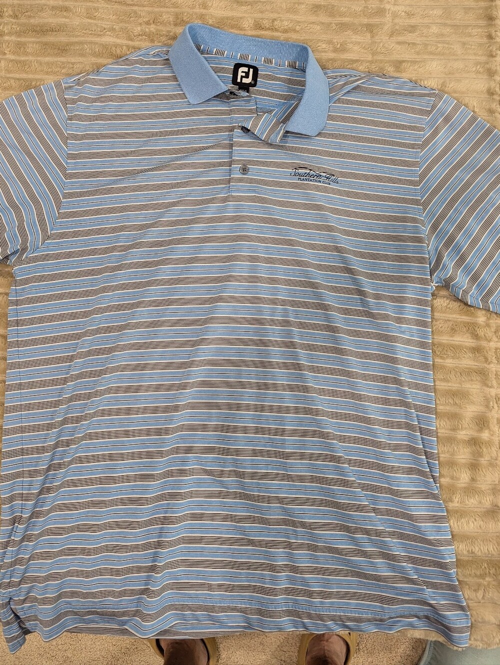 FootJoy Men's Blue & Gray Striped Golf Polo.